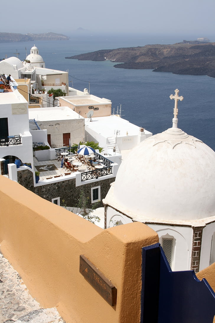 Santorin, île, mer, vue, Cyclades, maisons blanches
