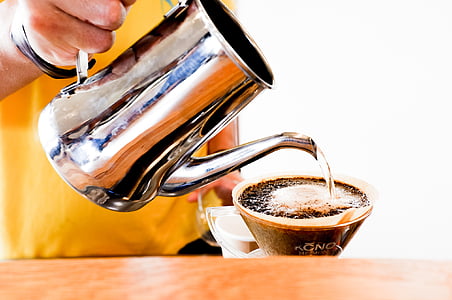 Kaffee, Krug, Gießen Sie, Wasser, Hand, aus Holz, Tabelle