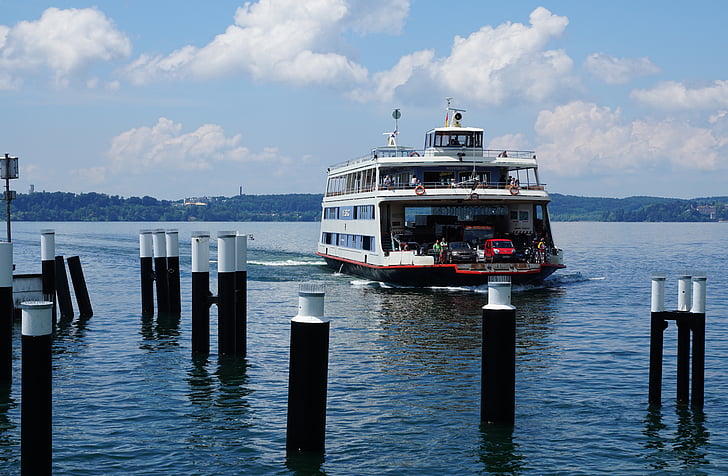 Feribot, Araba feribot, bağlantı noktası, Pier, Meersburg - konstanz, gemi, Konstanz Gölü