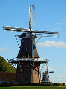 dzirnavas, vējdzirnavas, ēka, debesis, spārnu, vējš, Friesland