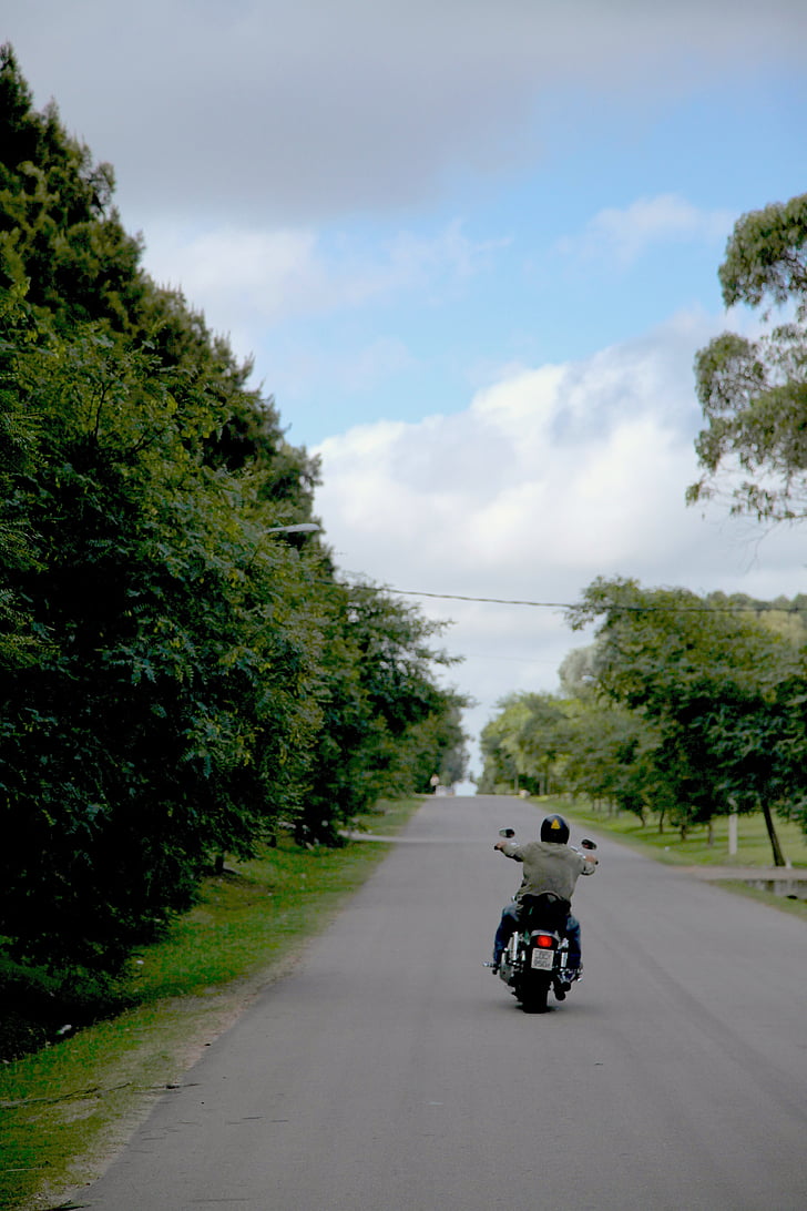 Dom, motociklas, dangus, maršrutas, kelias, šalmas, kelionės
