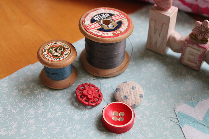 thread, buttons, sewing, textile, needle, fabric, needlework