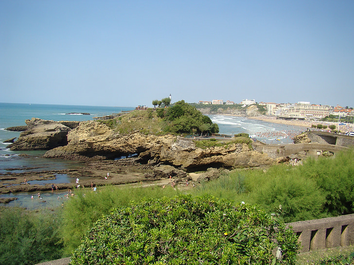 weergave, Biarritz, zomer, landschap, stad, strand, zee