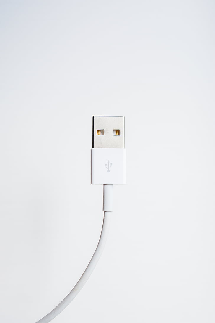 USB, cordó, blanc, paret, tecnologia, electricitat, sortida