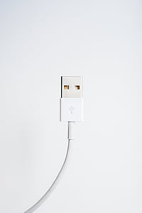 USB, cordon, blanc, mur, technologie, électricité, prise de courant