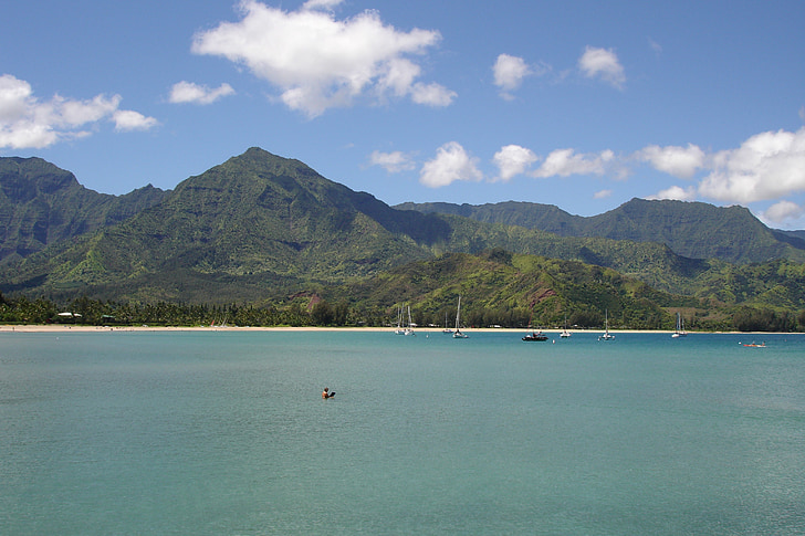 Hawaii, paysage, turquoise, eau, océan, montagnes, Scenic