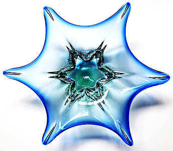 glass bowl, murano glass, glass art, blue, shell, swinging, glass