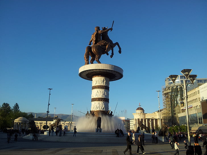 Скопие, площад, Македония, Александър, кон, Паметник, бронз