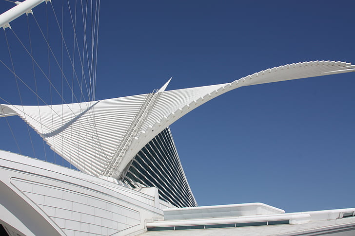 Architektúra, moderné, Milwaukee, múzeum umenia, strecha, umelecké diela, umenie