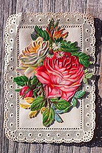 photo de dévotion, Santino, bord supérieur, bouquet, Rose, vieux, antique