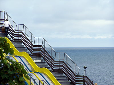escaliers, diapositive, mer, Parc d’attractions, au pays de Galles, vacances, complexe de vacances