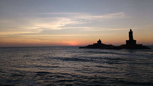 kanyakumari, พระอาทิตย์ขึ้น, อินเดีย, ชายหาด, ทะเล, น้ำ, ตอนเช้า