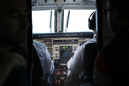 two, pilots, airplane, cabin, cockpit, pilot, travel