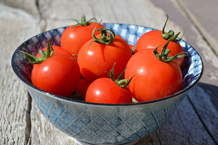 tomates, tomates cherry, verduras, tazón de fuente, saludable, crudo, alimentos