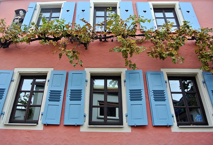 langas, Pagrindinis puslapis, hauswand, pastatas, santvaros, mėlyna, fasadas