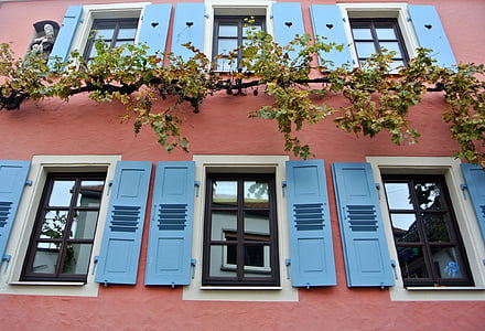 vindue, hjem, hauswand, bygning, bandagist, blå, facade