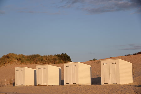 beach, beach hut, blue, sand