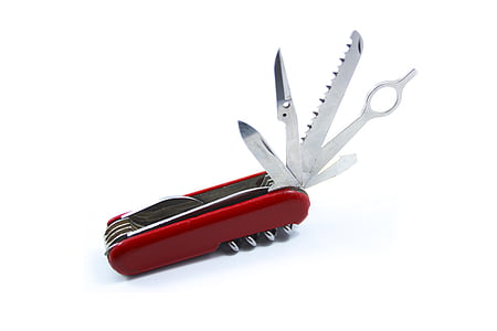 knife, swiss army knife, utility, red, magnifying glass, saw, nail