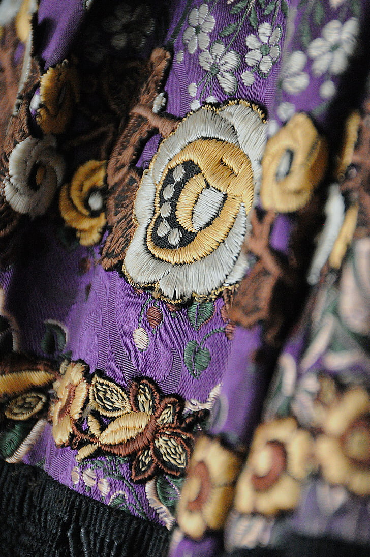 Folk, bordado, arte popular, flor, muestra, hacer, materia textil