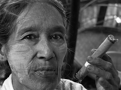 Burma, Mianmar, Ázsia, piac, hagyományos, portré, nézd
