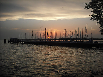 Nonnenhorn, Bodamské jezero, Okres lindau, Bavorsko, Afterglow, Západ slunce