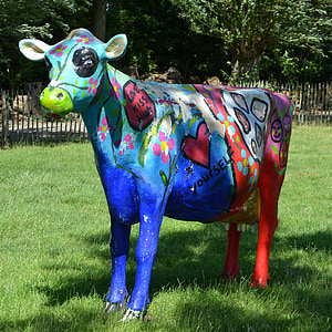 крава, скулптура, фигура, боядисани, цветни, изкуство, Статуята