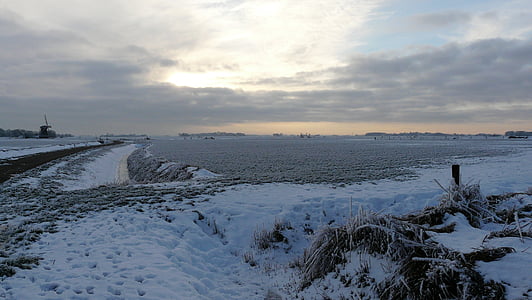 Schnee, Winter, Winterlandschaft, Mühle, Landschaft, Sonnenuntergang