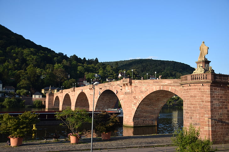 gamle bro, Heidelberg, Neckar, floden, Tyskland, turistmæssige, ved flodbredden
