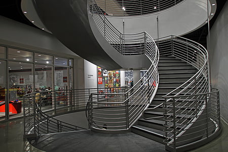 stairs, petersen automotive museum, los angeles, california, indoors, architecture, modern