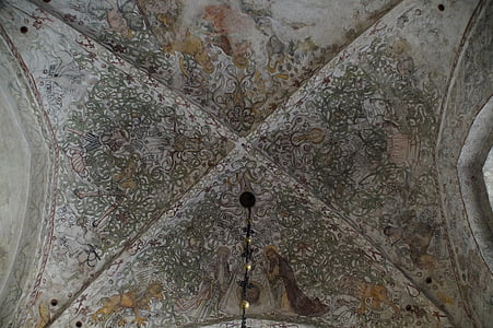 peinture du plafond, vieux, couverture, Église, Moyen-Age, voûte, art