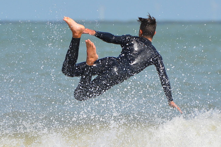 Surfer, golven, man, mensen, zee, actie