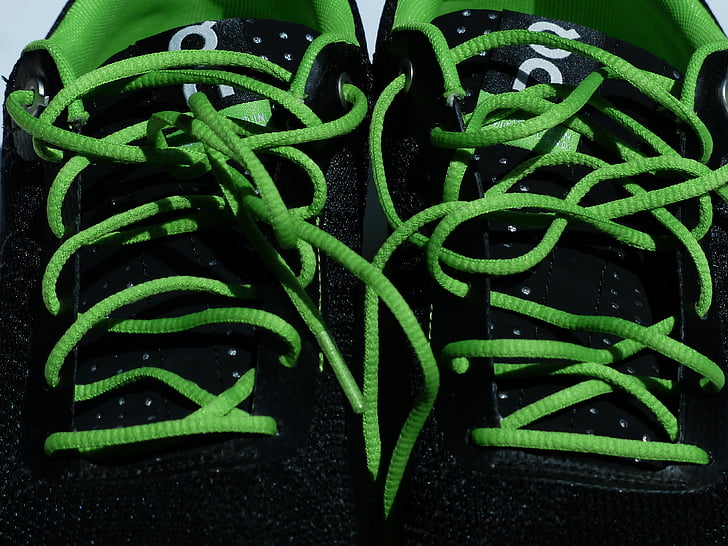 shoelaces, lacing, green, sports shoes, running shoes, sneakers, marathon shoes