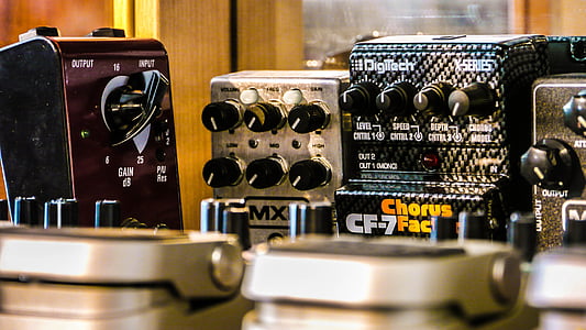pedals, guitars, electrical, technology, equipment