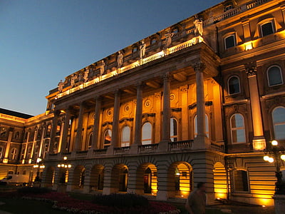 gebouw, Boedapest, zonsondergang