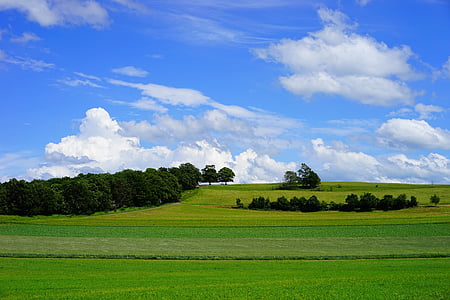 fields, reported, swabian alb, rand ecker maar, breitenstein, clouds, nature