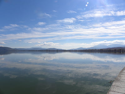 Jezioro, Grecja, Ioannina, wody, Słońce