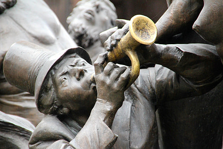 trompetista, Monument, figura, estàtua, escultura, metall, Art