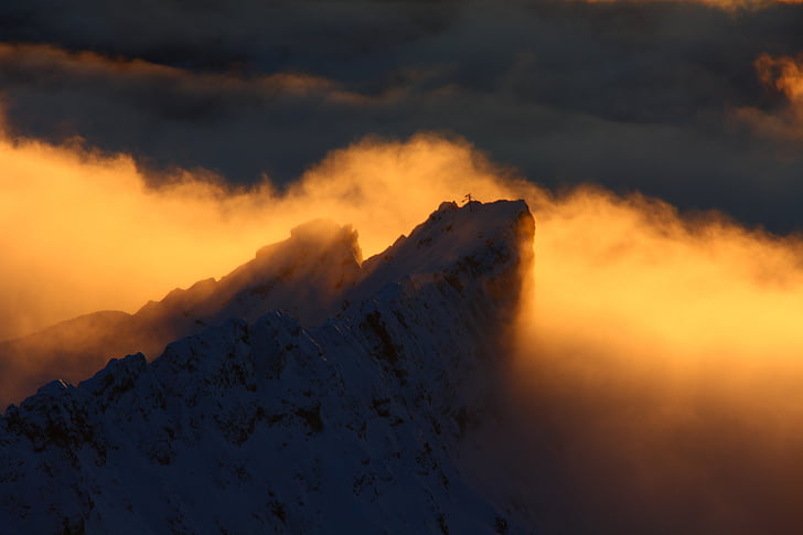 Zugspitze, Бавария, schneefernerkopf, облака, Панорама, Альпийский, Саммит