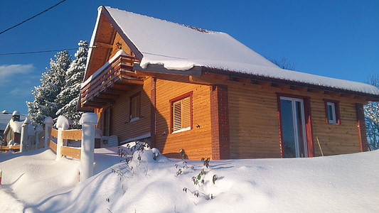 hiša, domov, stanovanjskih, Lastnost, lesa, lesene, sneg