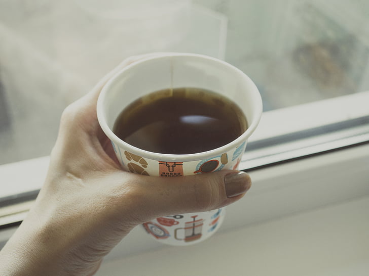 kaffe, Cup, dryck, hand, Holding, heta, morgon