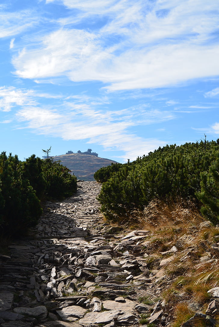 Trail, valkoinen, kivet, Krkonošen giant mountains, taivas, pilvet, glomerulus