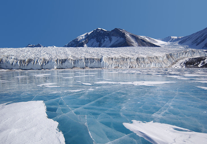 fryxellsee, antarctica, blue ice, lake, mountains, glacier, water