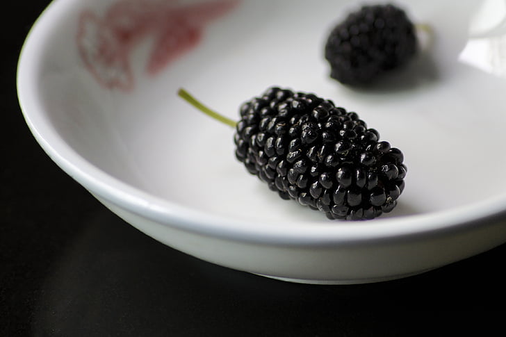 ovoce, Malina, Mulberry, chvět se, detail, černá, bílá