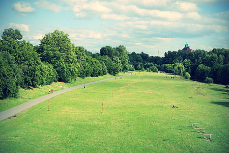 Nürnberg, Şehir Parkı, Park, çayır, bulutlar, ağaçlar, yeniden elde etmek