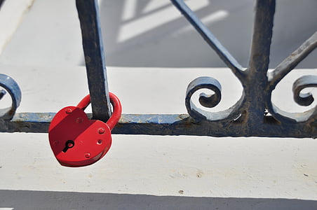 圣托里尼岛, 栅栏, 锁, 红色, 希腊小岛, 希腊