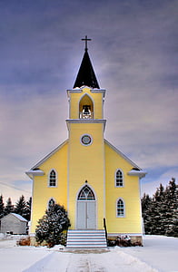 arkitektur, Bell, byggnad, kapell, kyrkan, Cross, snö
