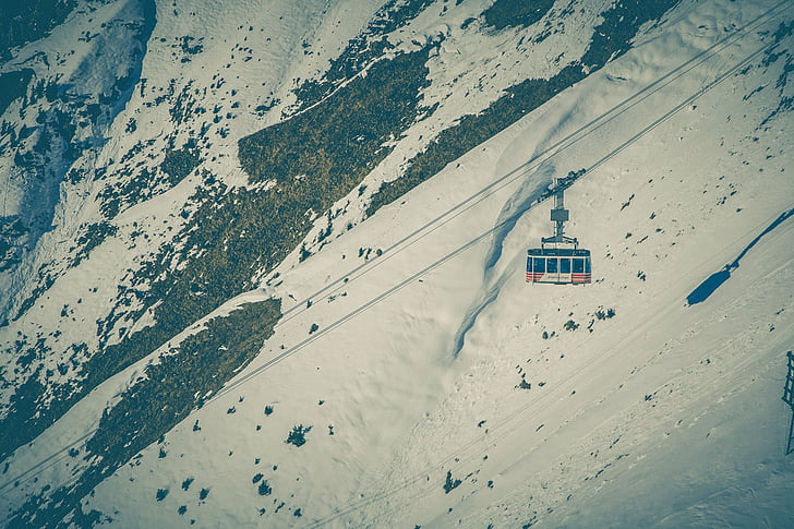 cable car, cold, cool, mountain, snow, winter, european Alps