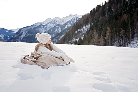 Zima, osoba, ljudski, djevojka, vanjska strana, priroda, snijeg