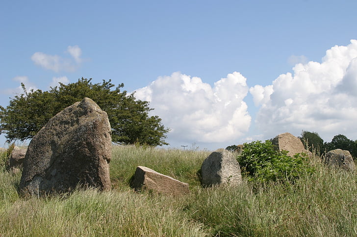 megaliths, 뤼겐, 뤼겐 섬, 발트 해, 조 경, 구름, 초원