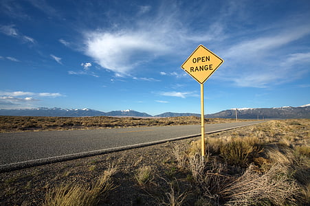 desert, empty, guidance, highway, outdoors, road, sign